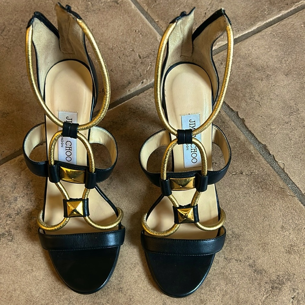 Jimmy Choo Venus Leather & Studded Heels (Size IT/EU 37.5 US 7.5)